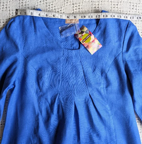 LINEN GALLERY Organic Style Dress Women's Blue Long Sleeve 100% Linen Size M NEW - Picture 5 of 9